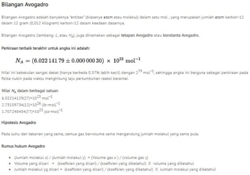 Avogadro - Bilangan Hipotesis Avogadro - Reaksi Kimia 