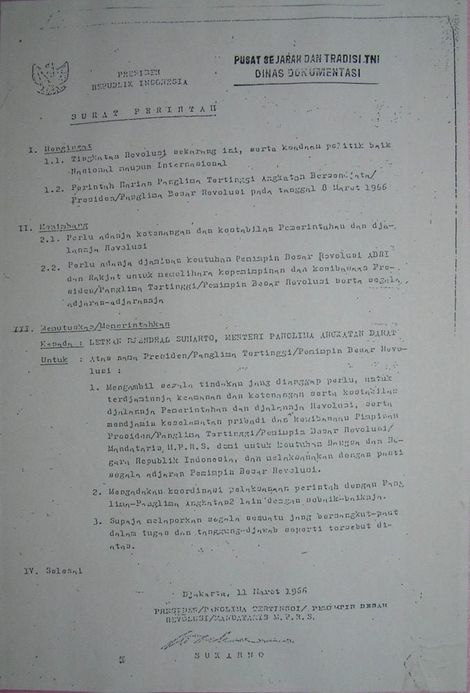 Supersemar versi lain dari arsip pusat sejarah dan tradisi TNI dinas dokumentasi
