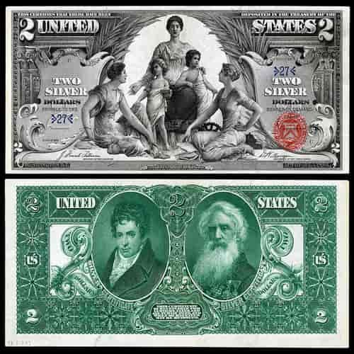 1896 versi pendidikan uang kertas 2 dolar amerika